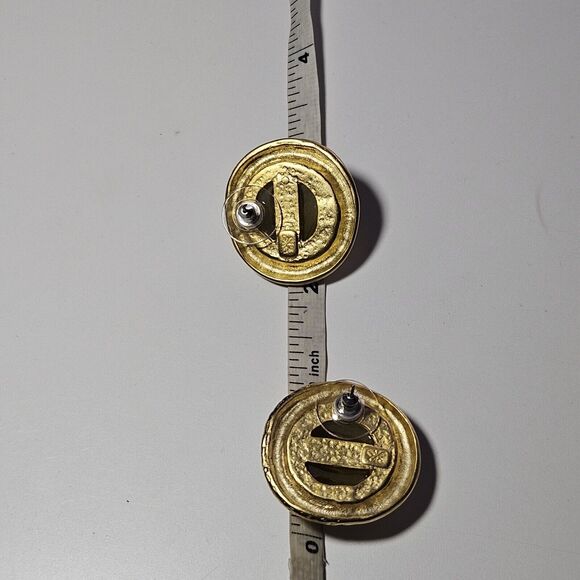 **Sale** Vintage Ernst Gideon Bek Gold Tone Green Round Earrings - Picture 8 of 12